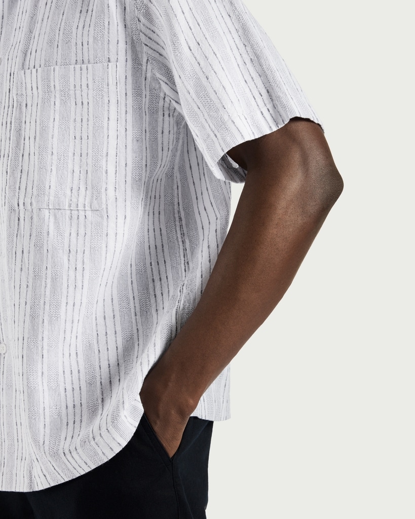 F&F Linen Blend Striped Short Sleeved Shirt in White thumbnail 2