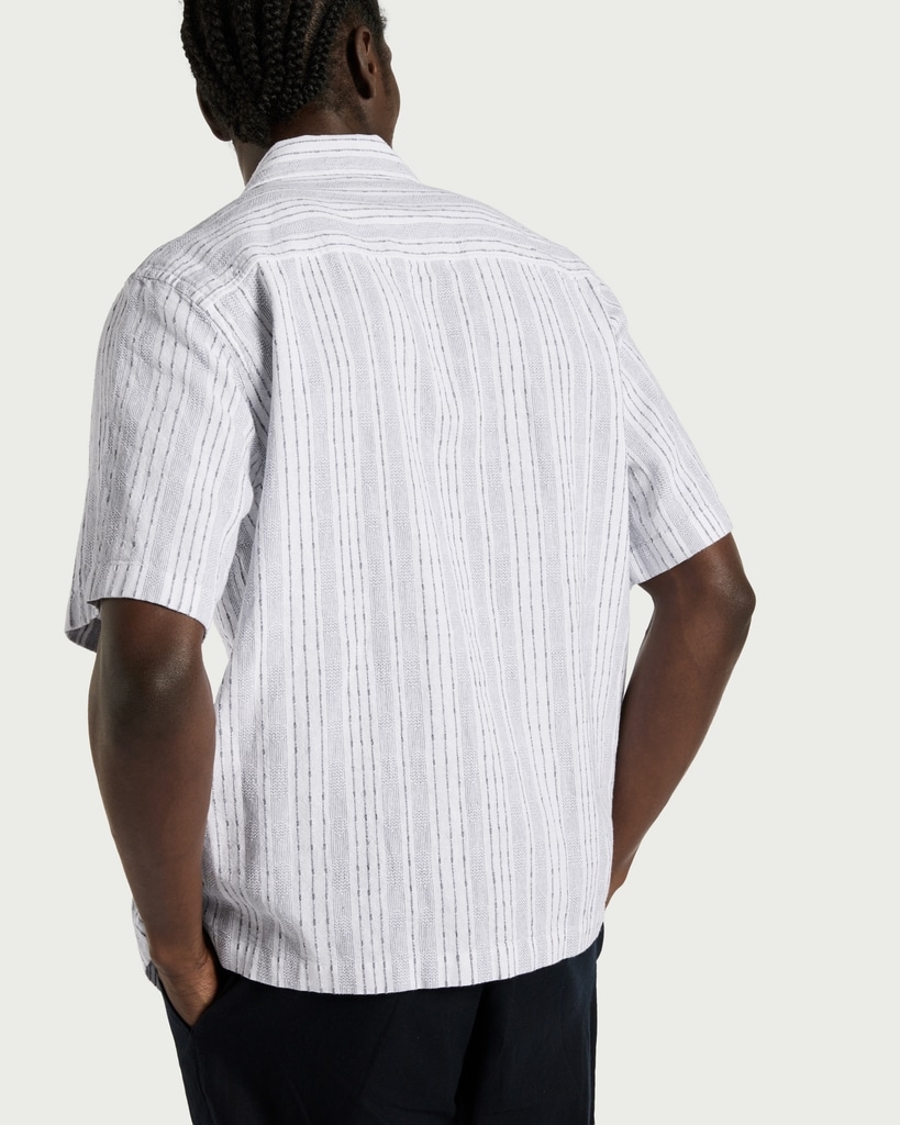 F&F Linen Blend Striped Short Sleeved Shirt in White thumbnail 3