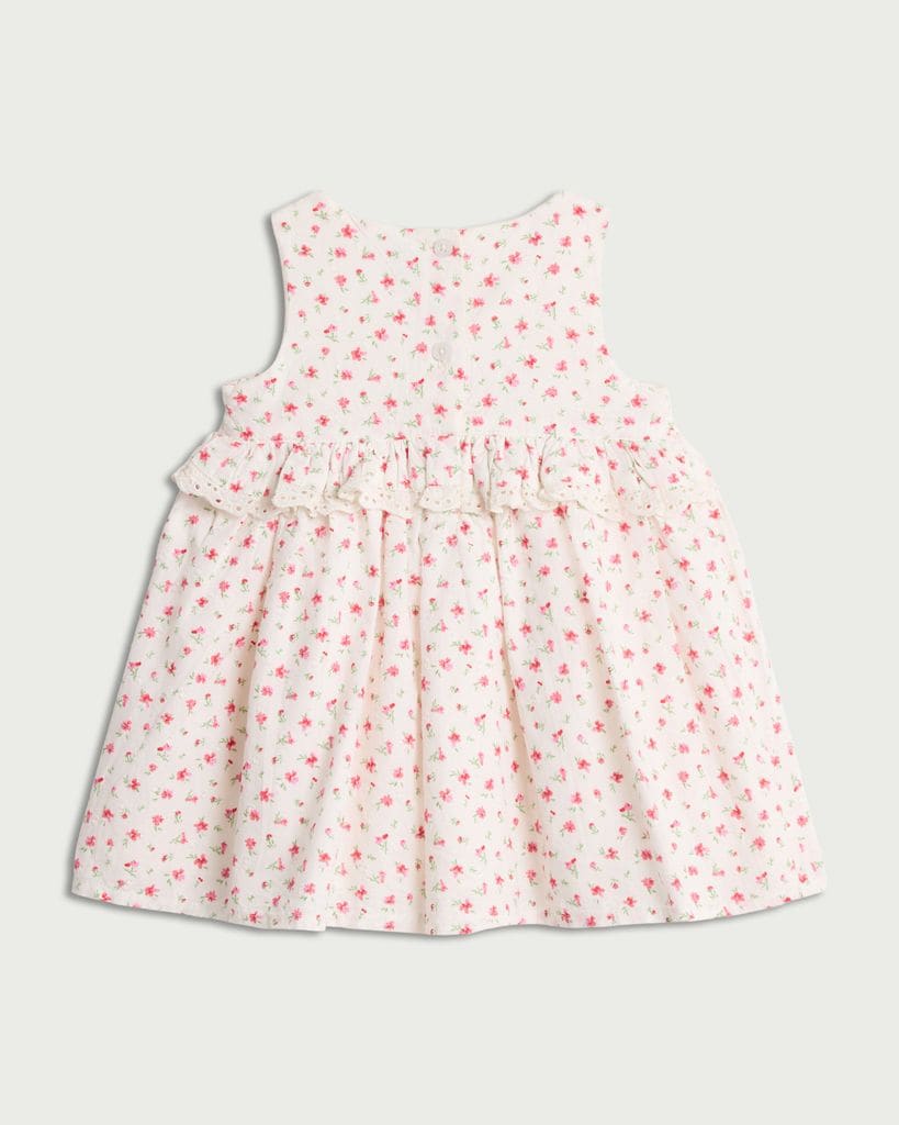 F&F Baby Pure Cotton Floral Smocked Sleeveless Dress in Cream thumbnail 2