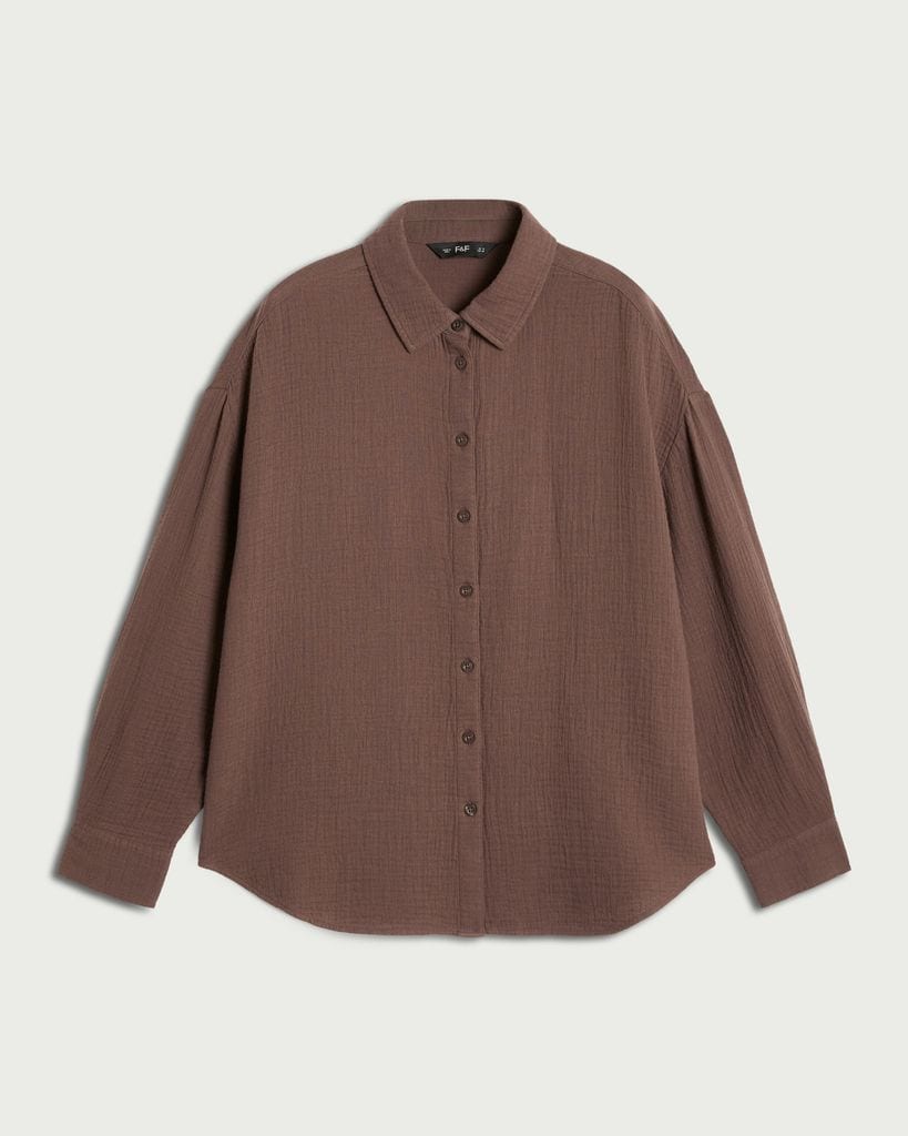 F&F Pure Cotton Double Cloth Long Sleeved Shirt in Brown thumbnail 4