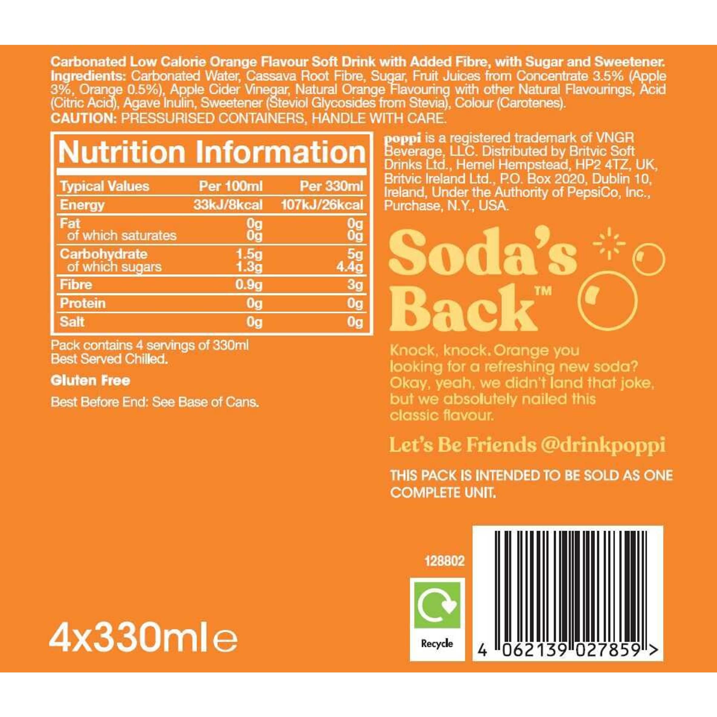 Poppi Orange Soda Cans 4x330ml thumbnail 4