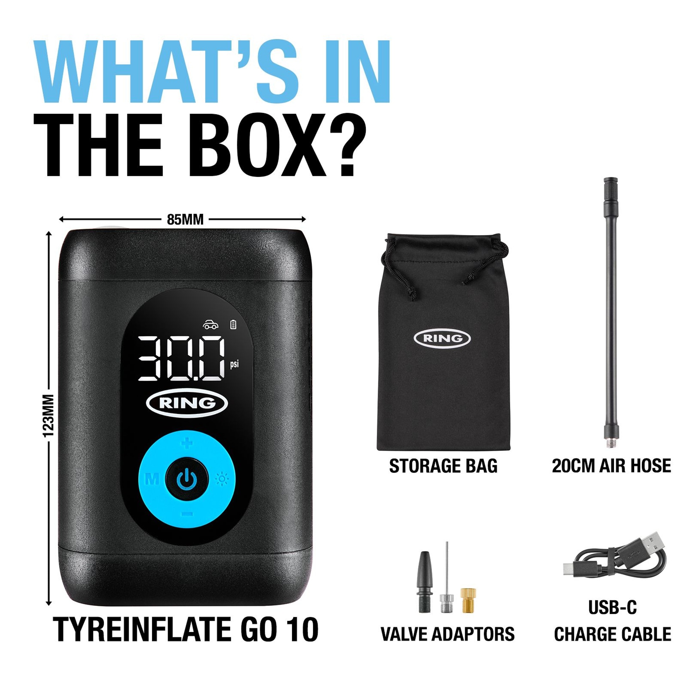 Ring TYREINFLATE GO 10 Cordless Tyre Inflator Rechargeable and Compact RTC 1600 thumbnail 2