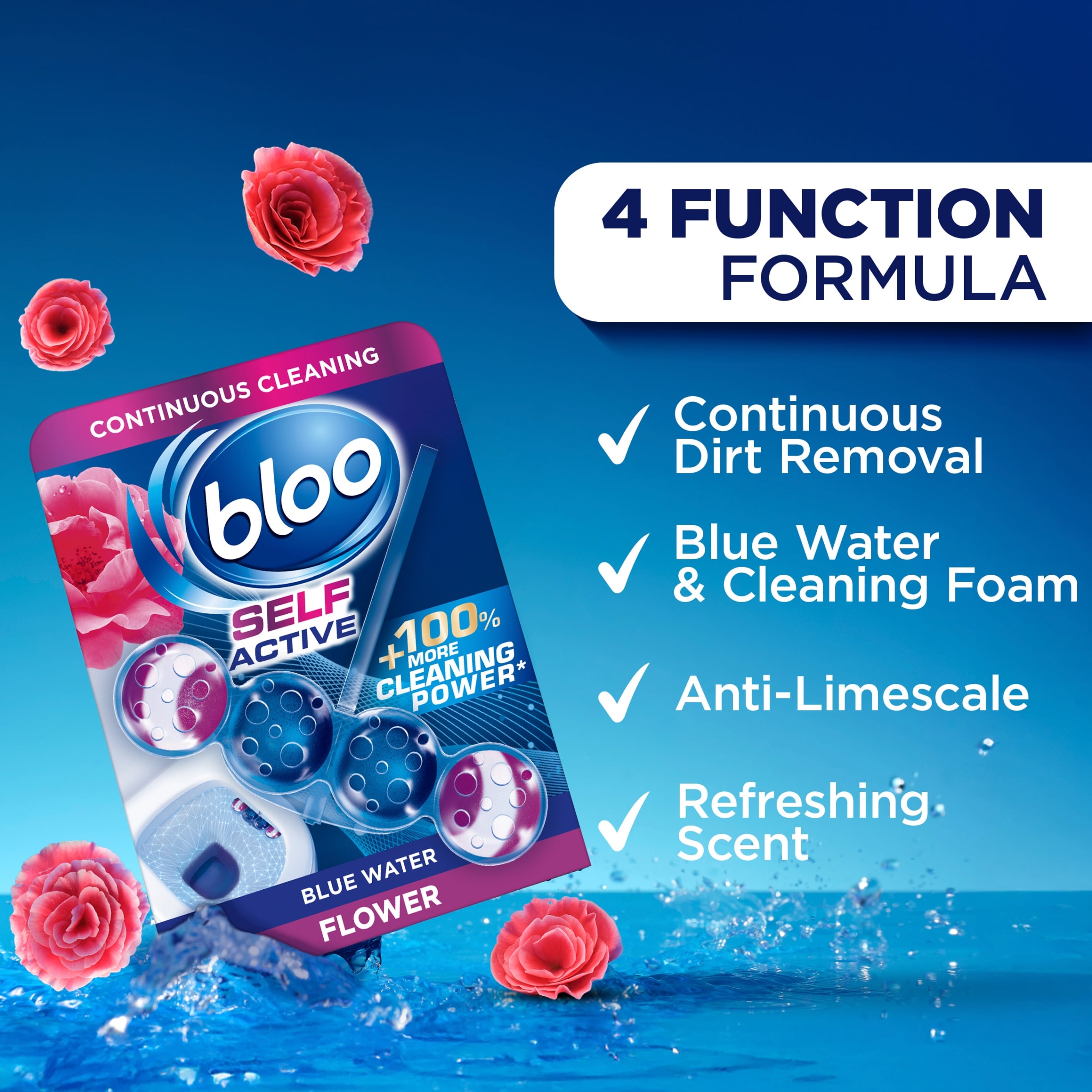 Bloo Self Active Flowers Blue Water Toilet Rim Blocks 2 x 50g thumbnail 2