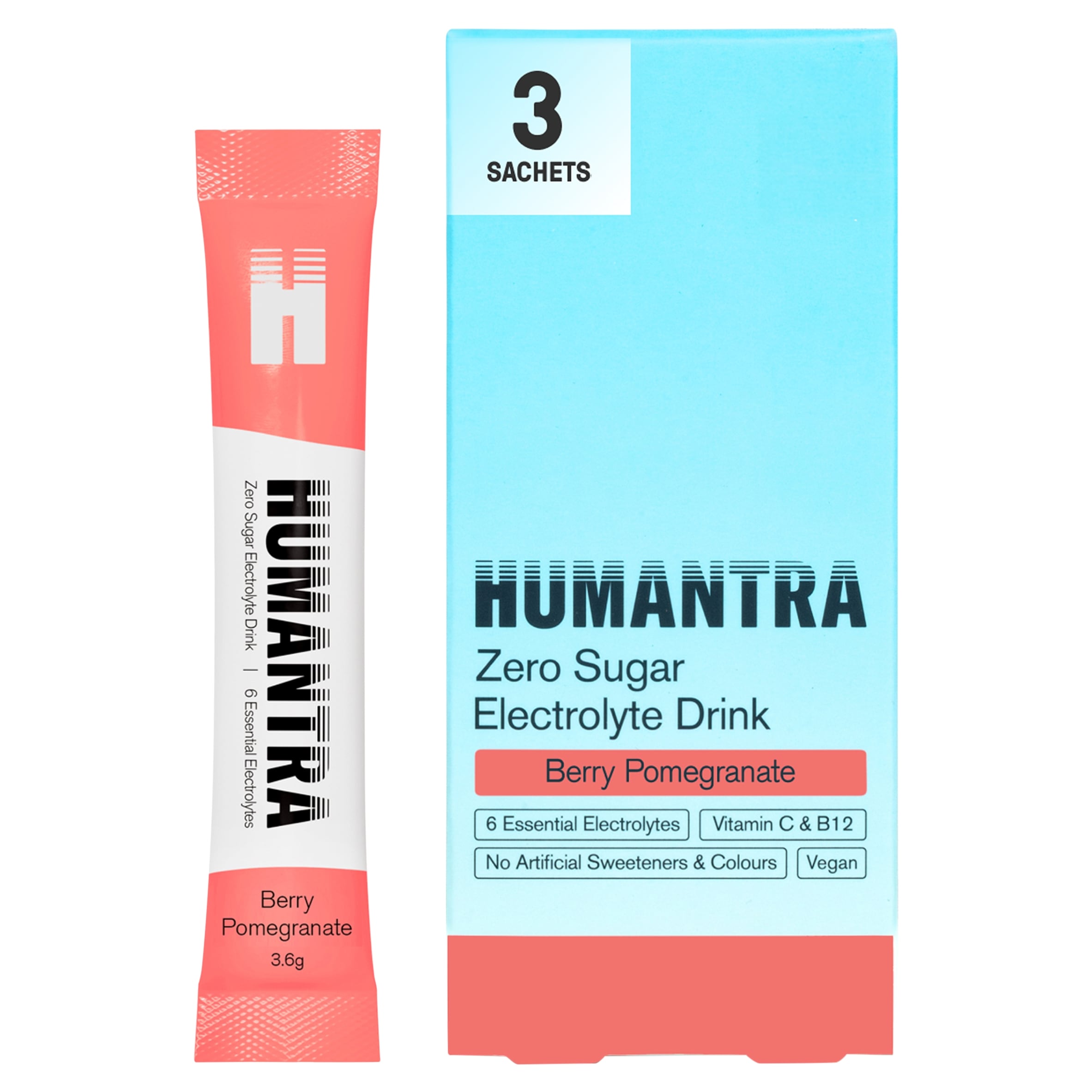 Humantra Berry Pomegranate Zero Sugar Electrolyte Drink 3 x 3.6g Sachets