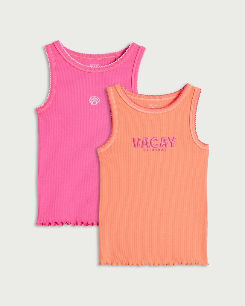 F&F Girls 2-Pack Cotton Rich Ribbed Vest Tops in Multi Pink thumbnail 4