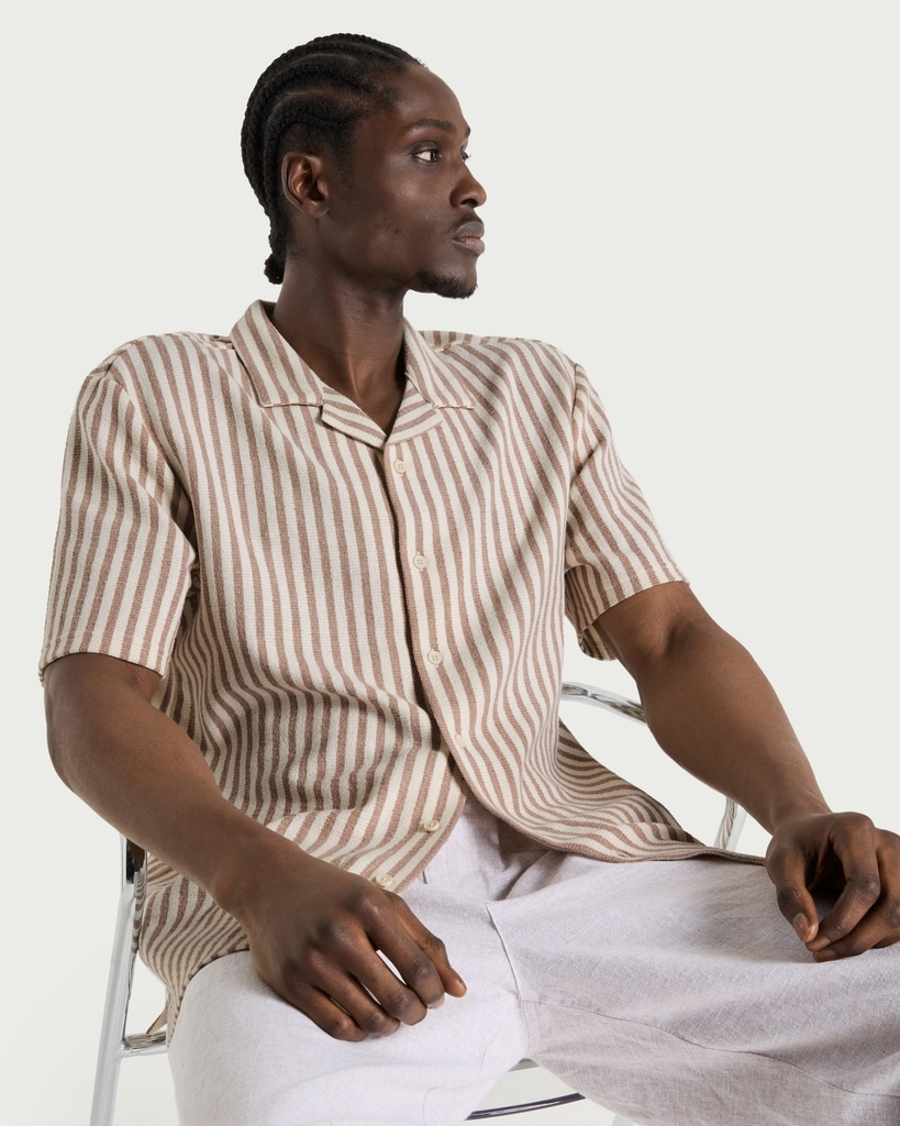The F&F Edit Cotton Rich Striped Short Sleeve Shirt in Multi White