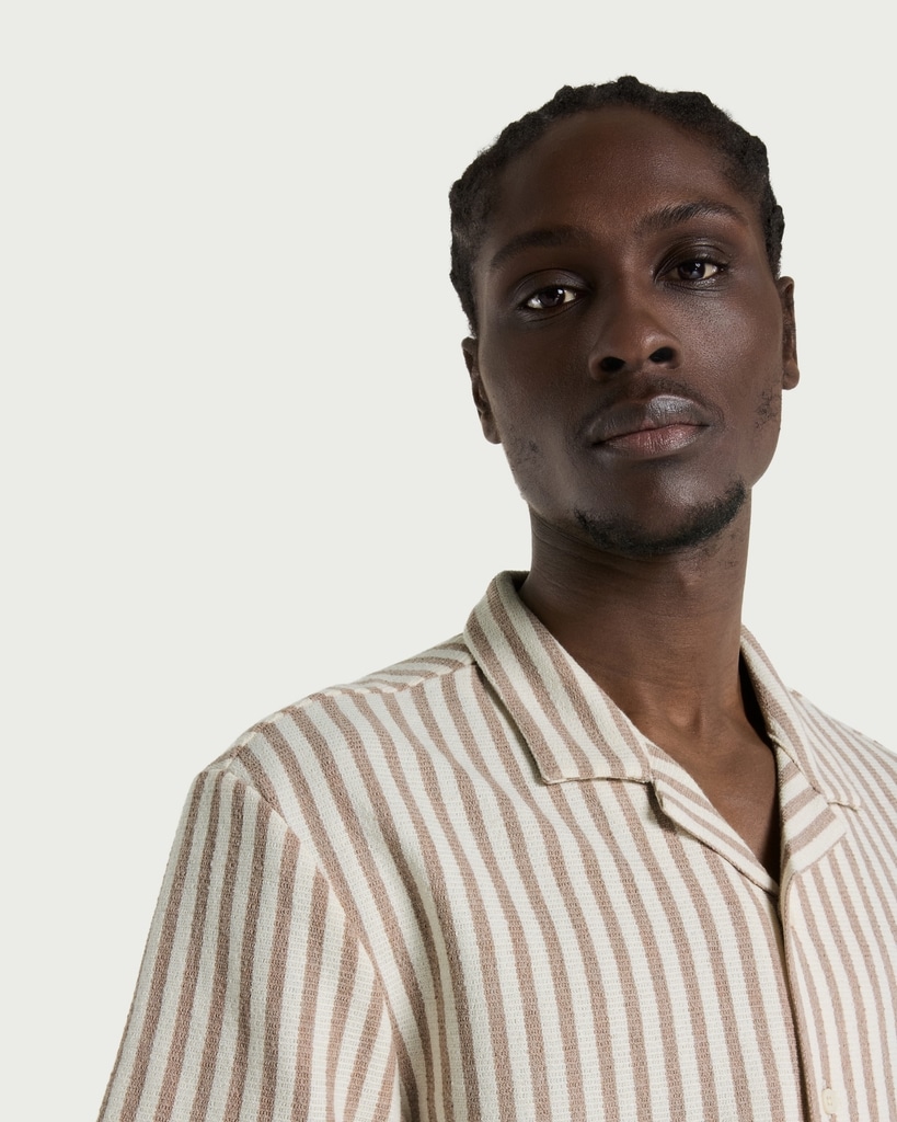 The F&F Edit Cotton Rich Striped Short Sleeve Shirt in Multi White thumbnail 2