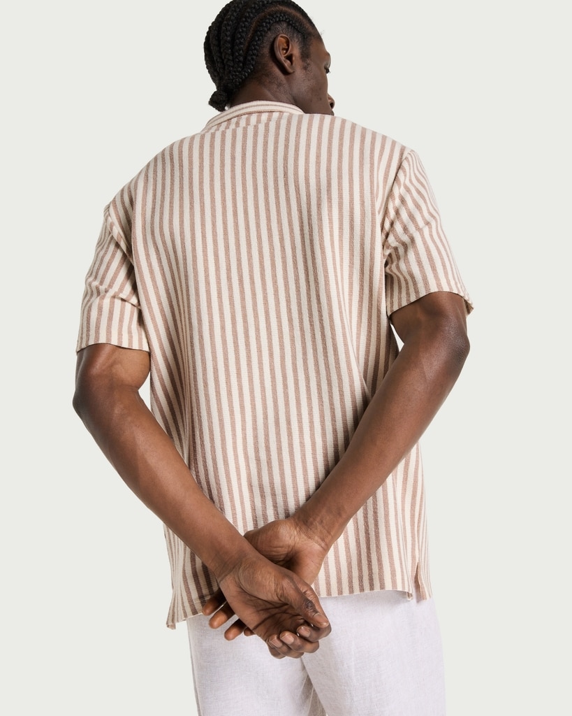 The F&F Edit Cotton Rich Striped Short Sleeve Shirt in Multi White thumbnail 3