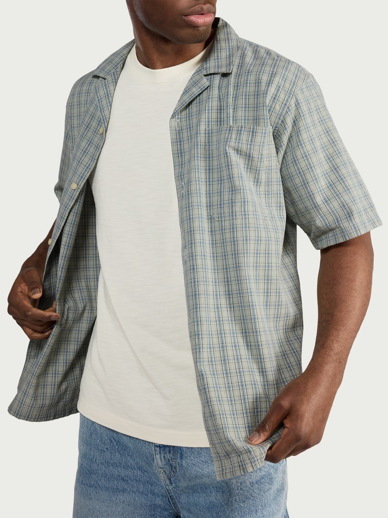 RDA Pure Cotton Seersucker Checked Shirt in Green thumbnail 2
