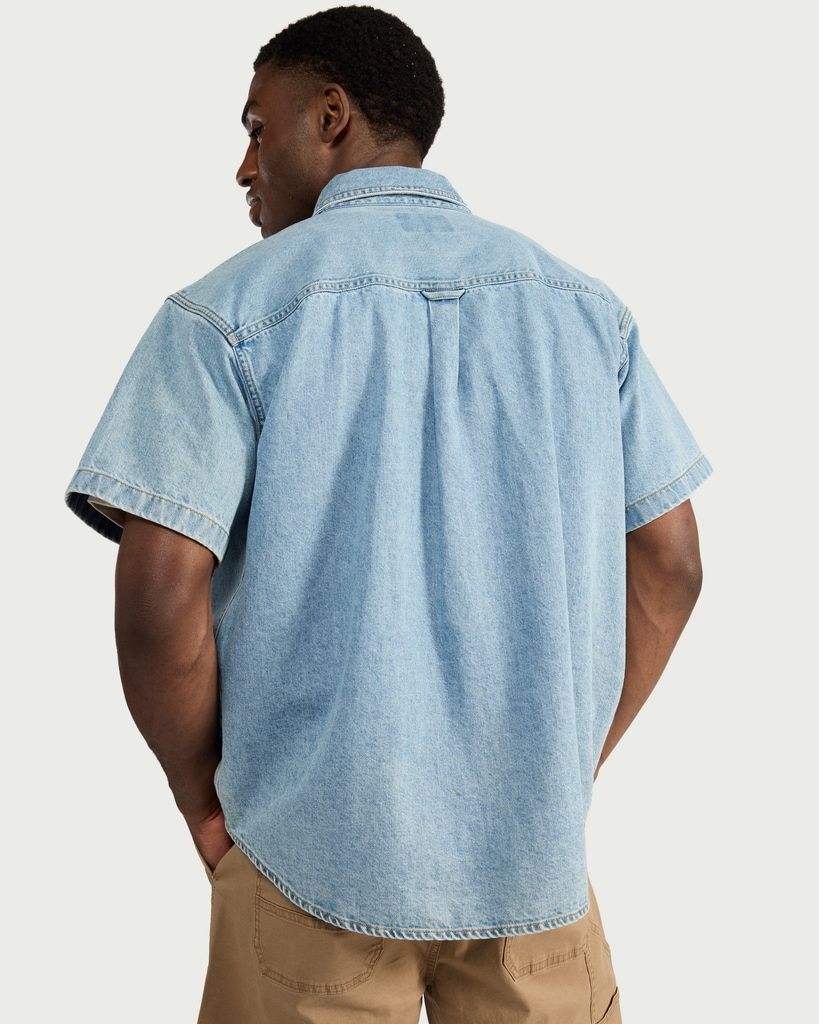 RDA Button Up Pure Cotton Short Sleeved Shirt in Blue thumbnail 3
