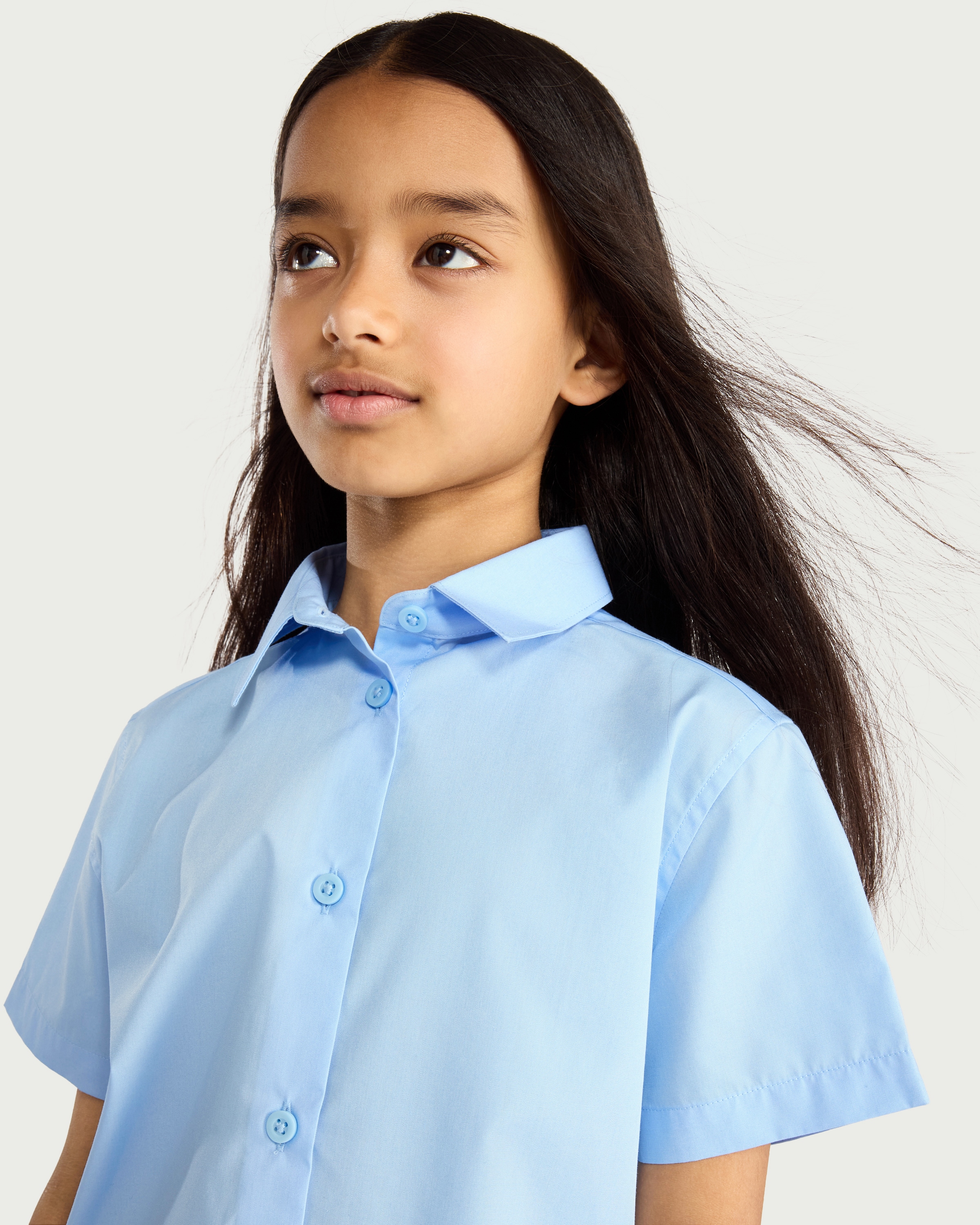 F&F School Girls 3-Pack Regular Fit Short Sleeved Shirts in Blue