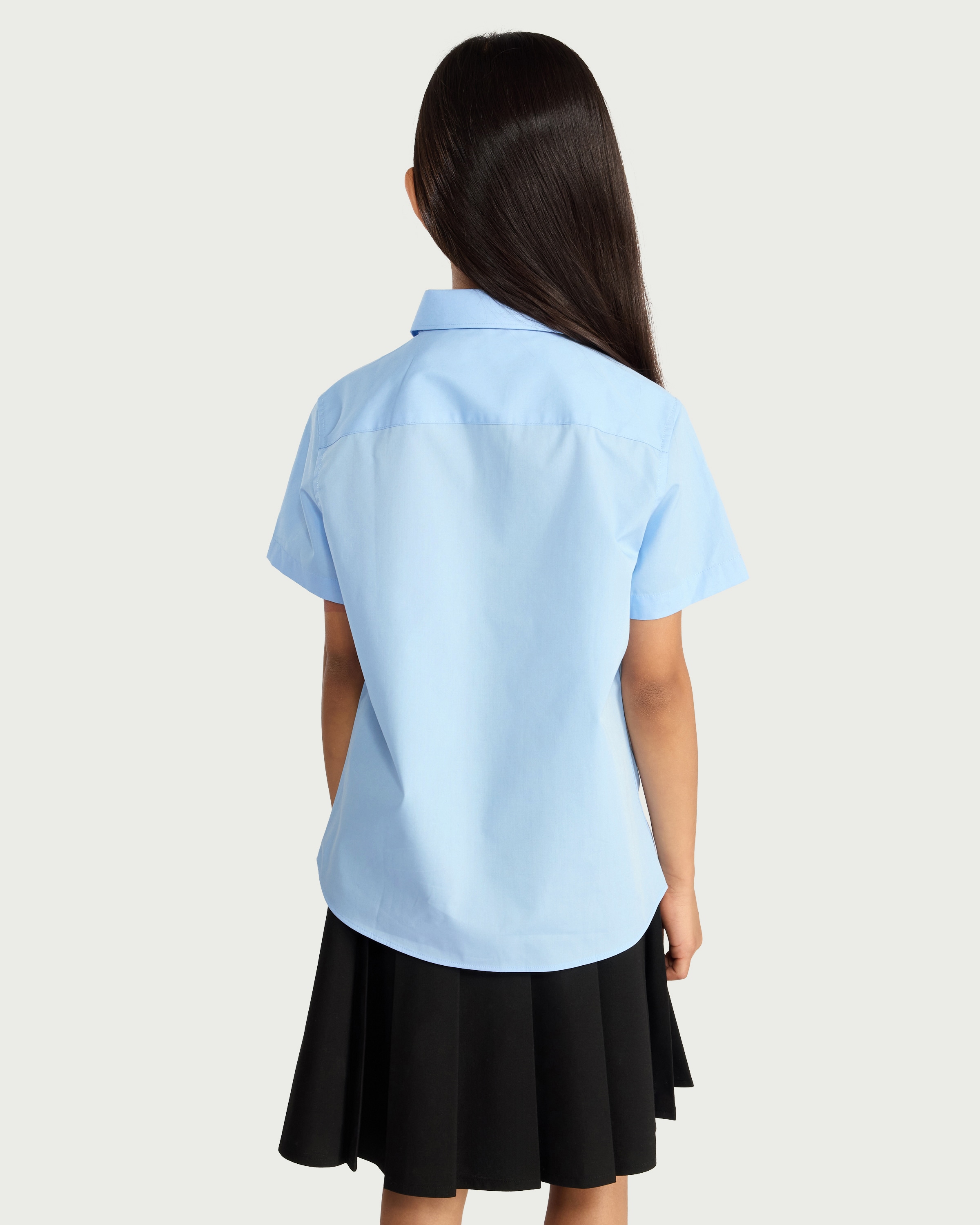 F&F School Girls 3-Pack Regular Fit Short Sleeved Shirts in Blue thumbnail 3