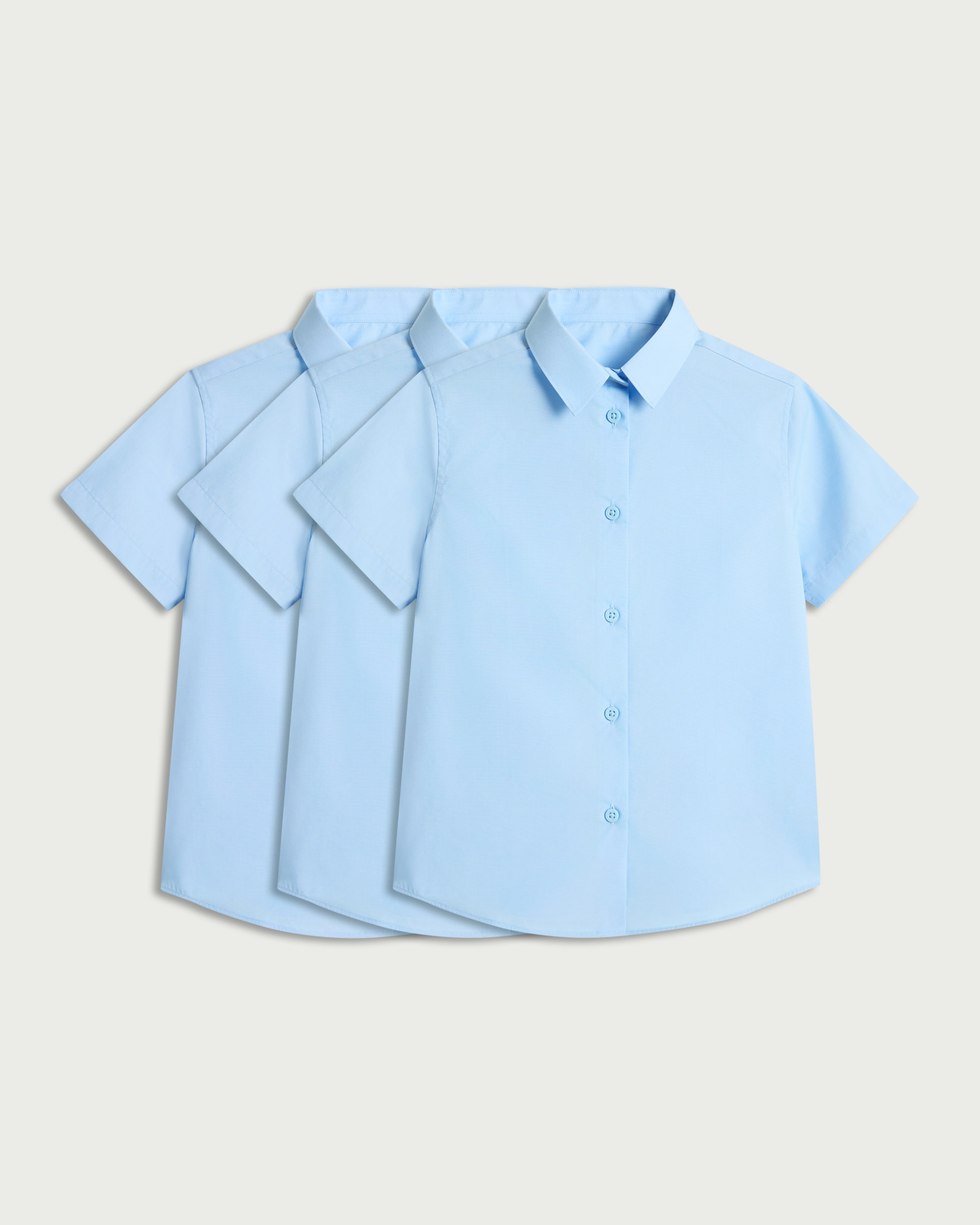 F&F School Girls 3-Pack Regular Fit Short Sleeved Shirts in Blue thumbnail 4