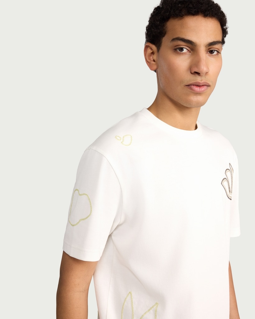 F&F Edit Pure Cotton Embroidered T-Shirt in Ecru