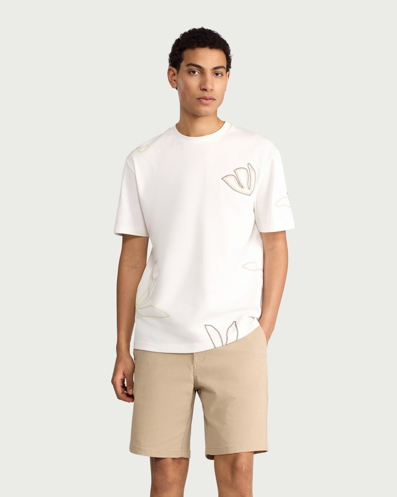 F&F Edit Pure Cotton Embroidered T-Shirt in Ecru thumbnail 2