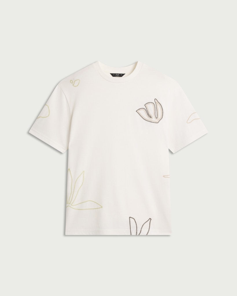 F&F Edit Pure Cotton Embroidered T-Shirt in Ecru thumbnail 4