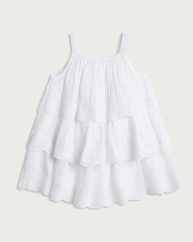 F&F Baby Pure Cotton Embroidered Tiered Sleeveless Dress in White thumbnail 2