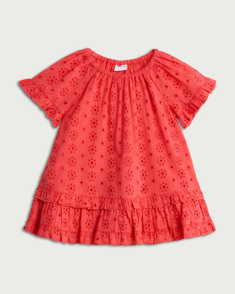 F&F Baby Pure Cotton Broderie Short Sleeved Dress in Red