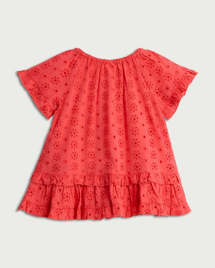 F&F Baby Pure Cotton Broderie Short Sleeved Dress in Red thumbnail 2