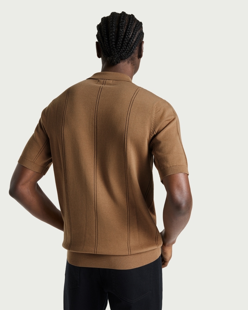 F&F Pure Cotton Textured Polo Shirt in Neutral thumbnail 3