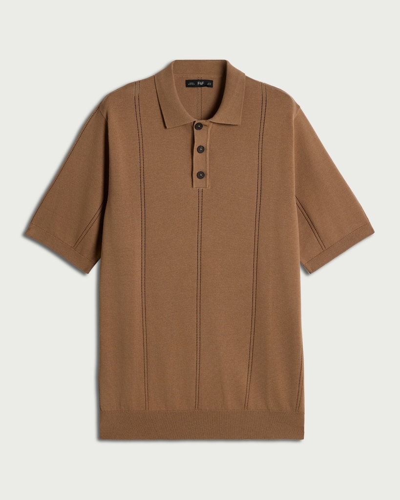 F&F Pure Cotton Textured Polo Shirt in Neutral thumbnail 4