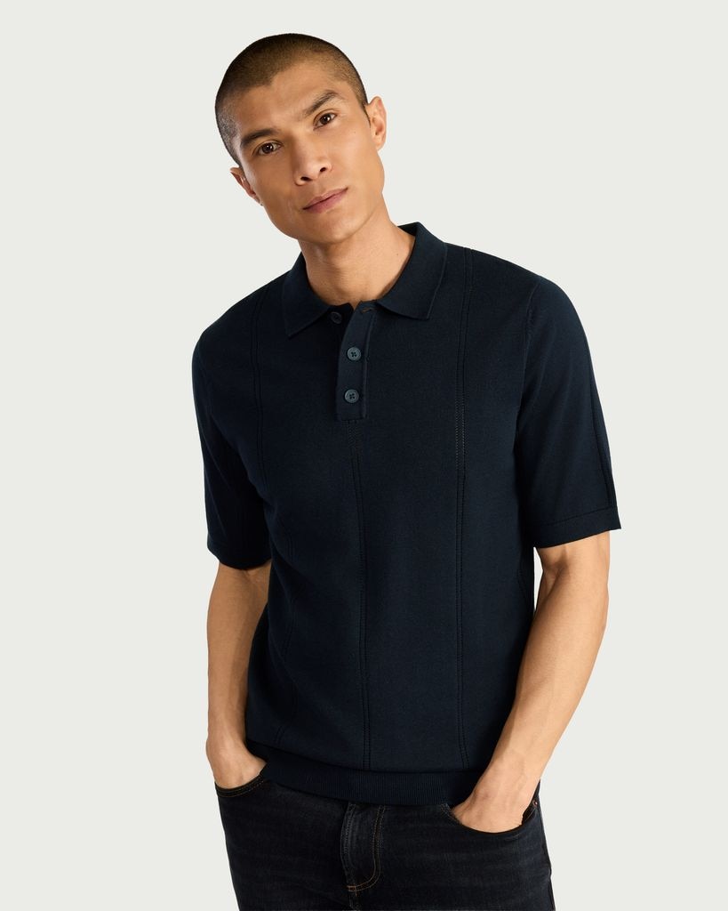 F&F Pure Cotton Textured Polo Shirt in Navy