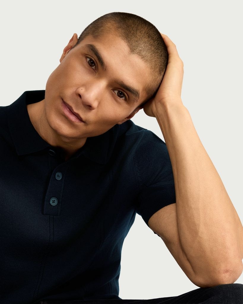 F&F Pure Cotton Textured Polo Shirt in Navy thumbnail 2