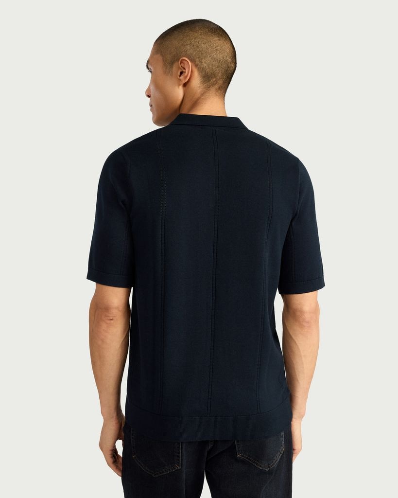 F&F Pure Cotton Textured Polo Shirt in Navy thumbnail 3