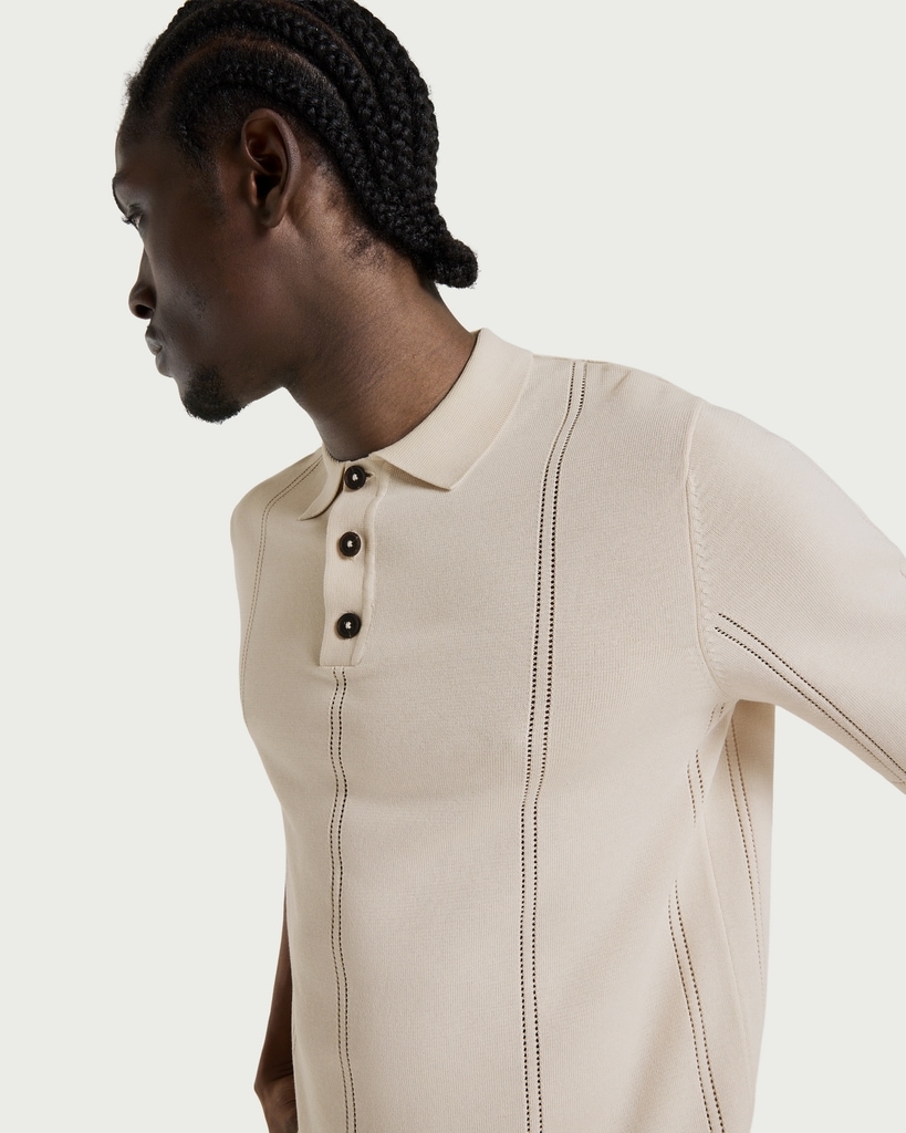 F&F Pure Cotton Textured Polo Shirt in Cream