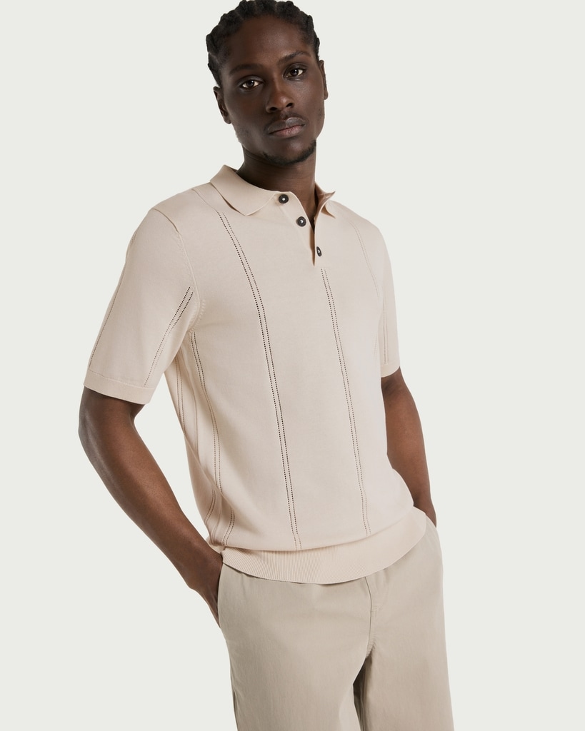 F&F Pure Cotton Textured Polo Shirt in Cream thumbnail 2
