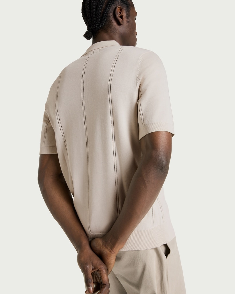 F&F Pure Cotton Textured Polo Shirt in Cream thumbnail 3