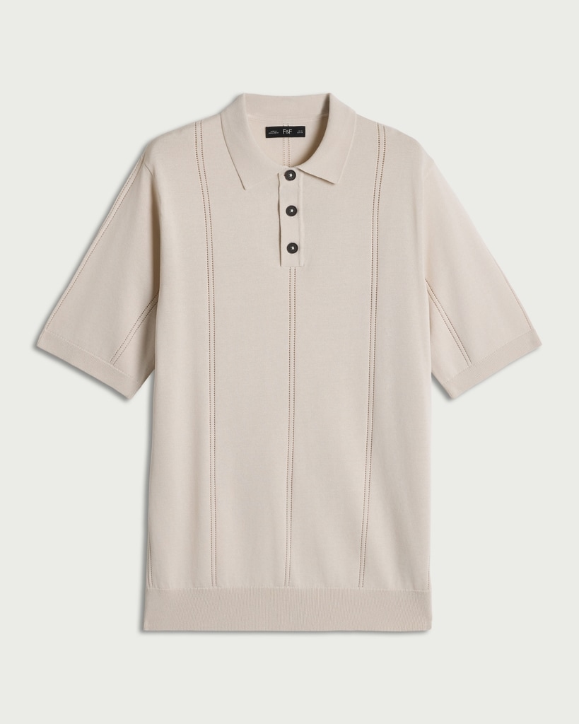 F&F Pure Cotton Textured Polo Shirt in Cream thumbnail 4