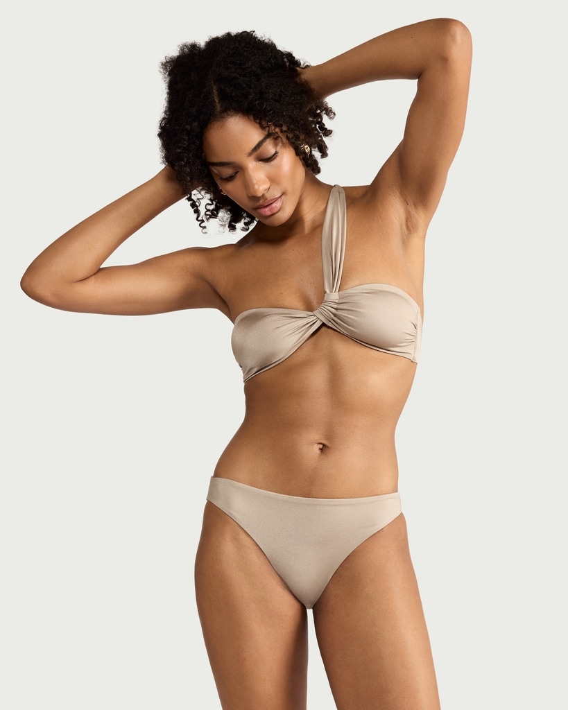 F&F High Shine High Leg Bikini Bottoms in Grey