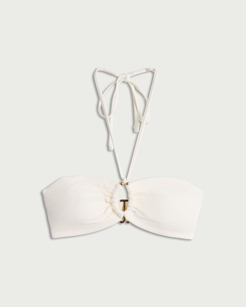 F&F Halterneck Bandeau Bikini Top in Cream thumbnail 4