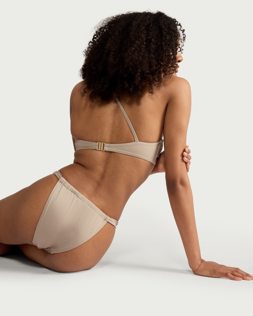 F&F High Shine Gathered High Leg Bikini Bottoms in Grey thumbnail 2