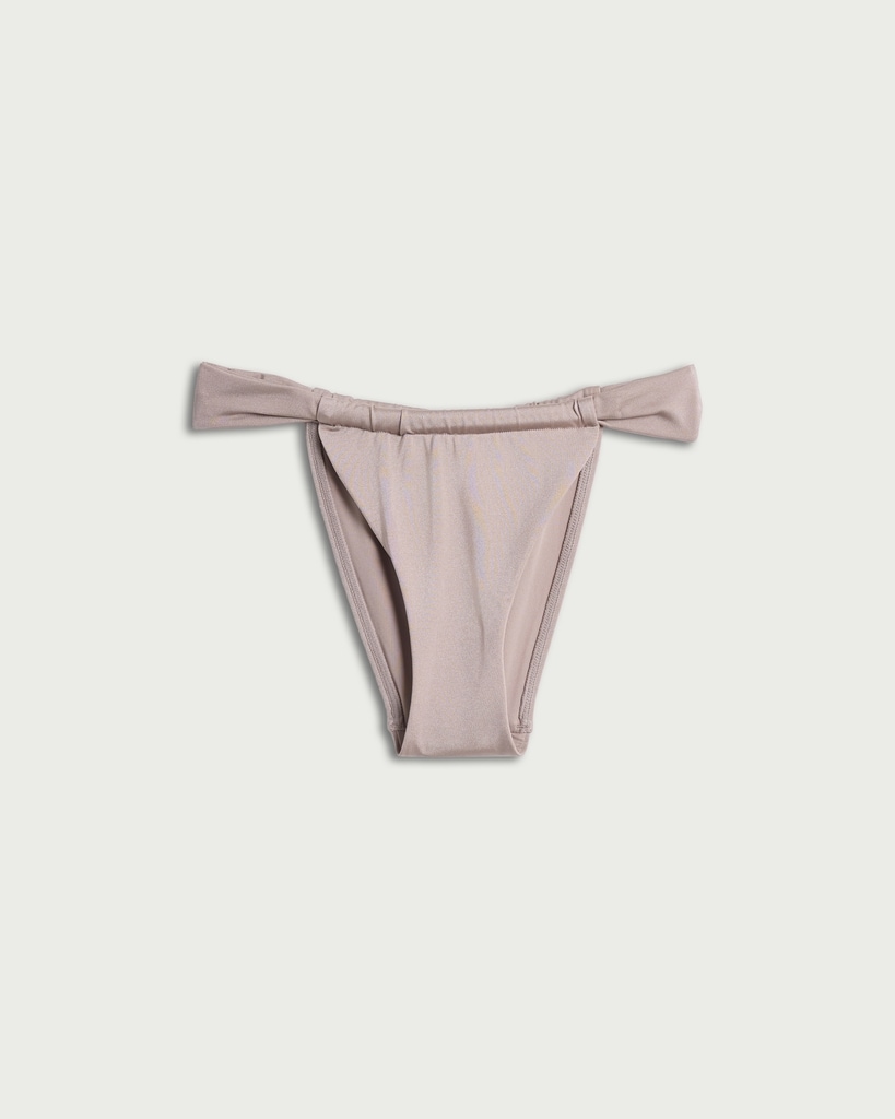 F&F High Shine Gathered High Leg Bikini Bottoms in Grey thumbnail 4