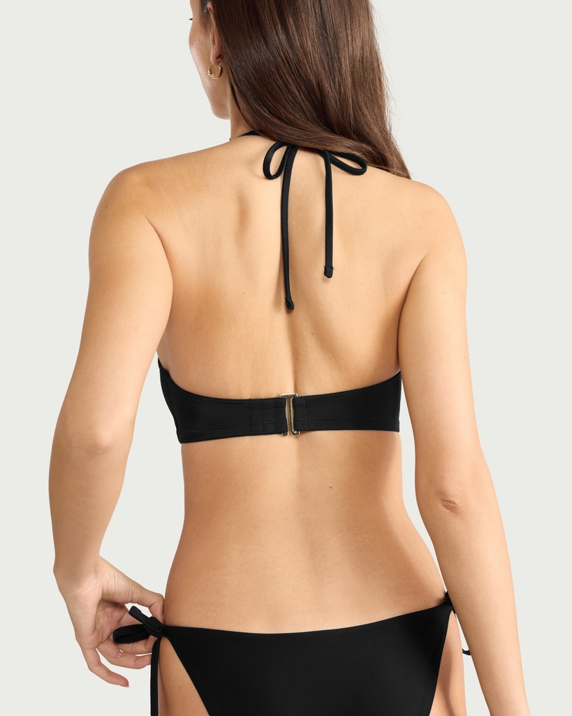 F&F Halterneck Bandeau Bikini Top in Black thumbnail 3