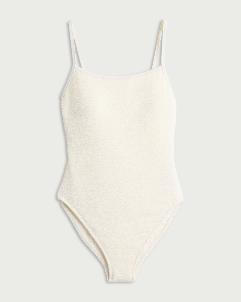 F&F Crinkle Textured Thin Strap Swimsuit in Cream thumbnail 4