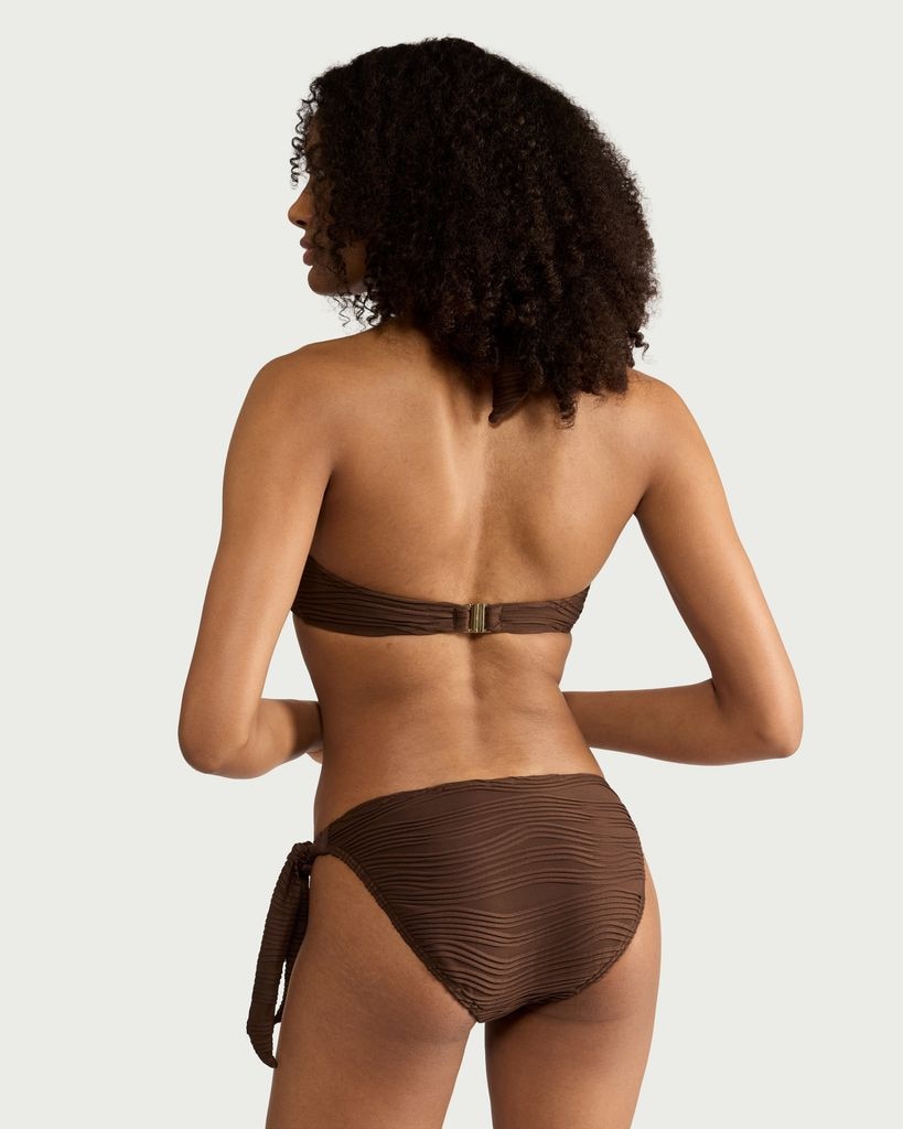 F&F Textured Halter Neck Bead Detail Bikini Top in Brown thumbnail 3