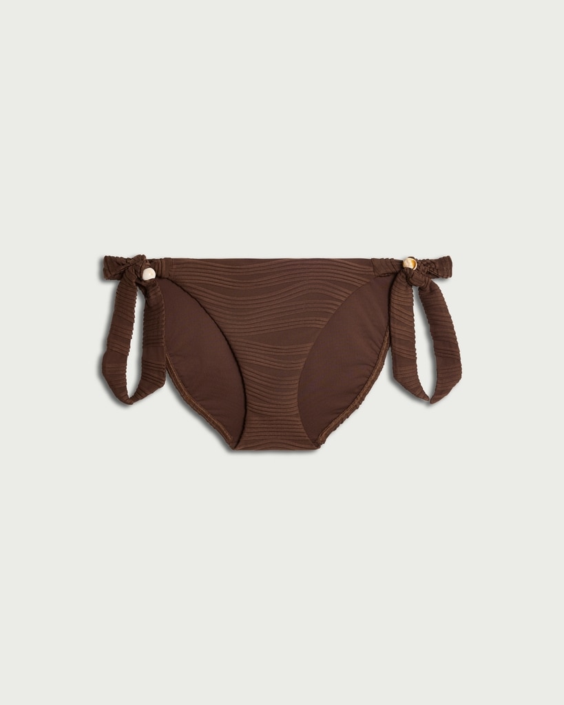 F&F Textured Beaded Tie Side Bikini Bottoms in Brown thumbnail 4