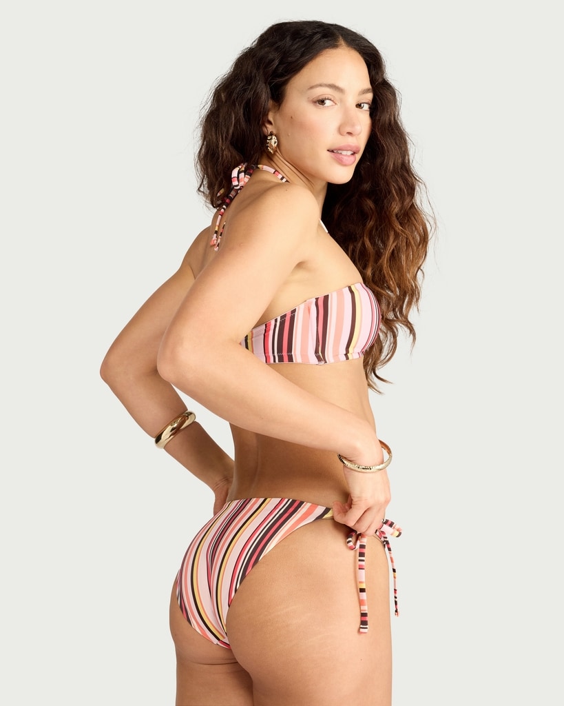 F&F Striped Tie Side Bikini Bottoms in Multi Pink thumbnail 3