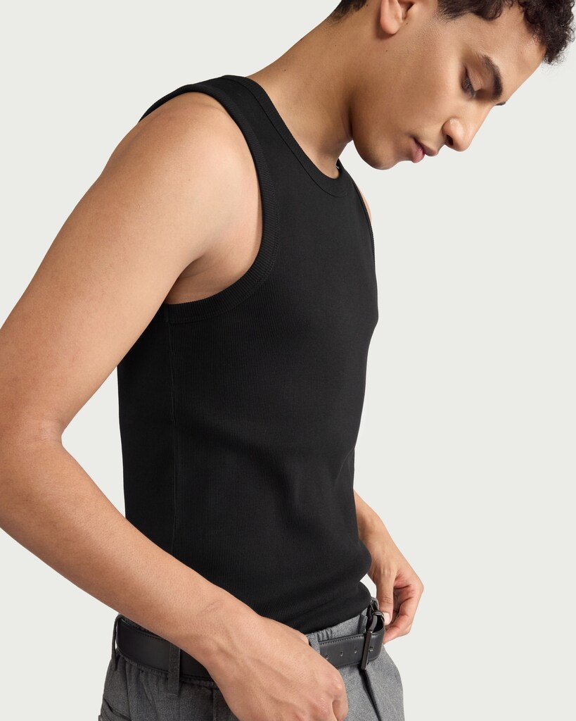 F&F Cotton Rich Ribbed Vest in Black thumbnail 2