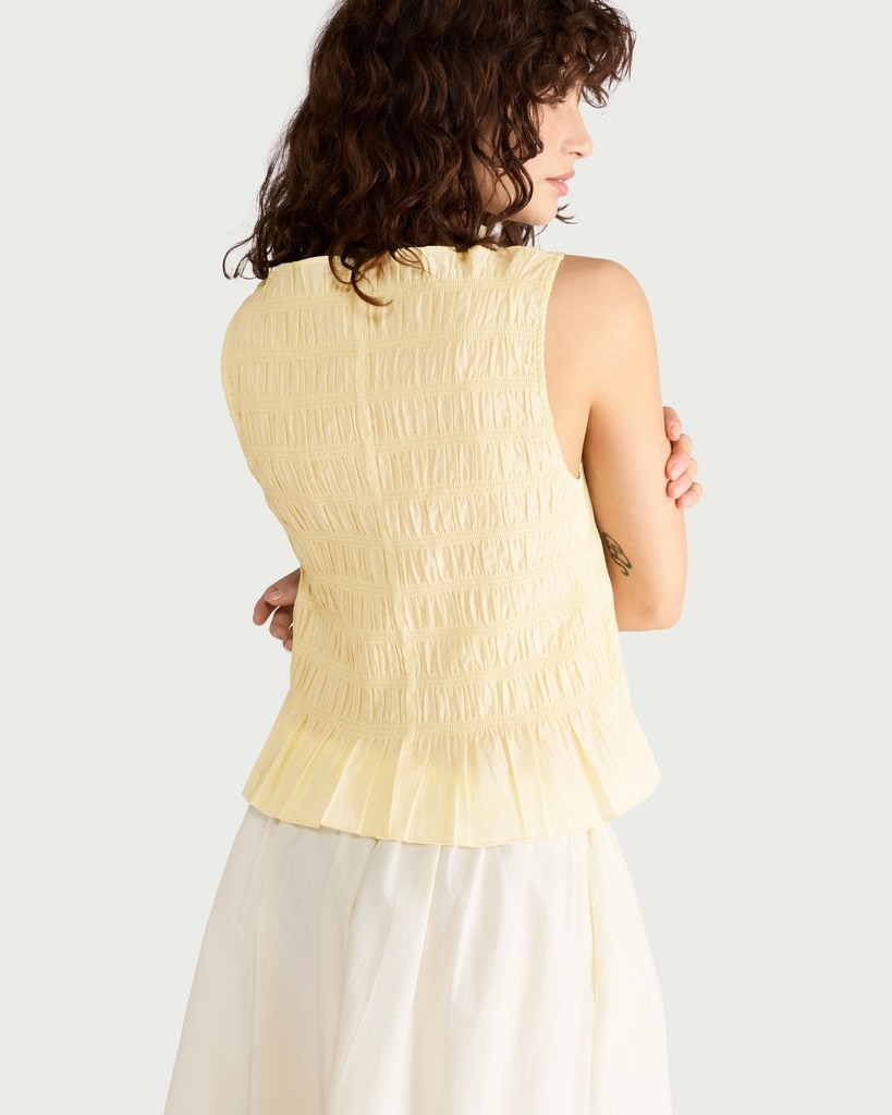 F&F Pure Cotton Shirred Sleeveless Top in Yellow thumbnail 3