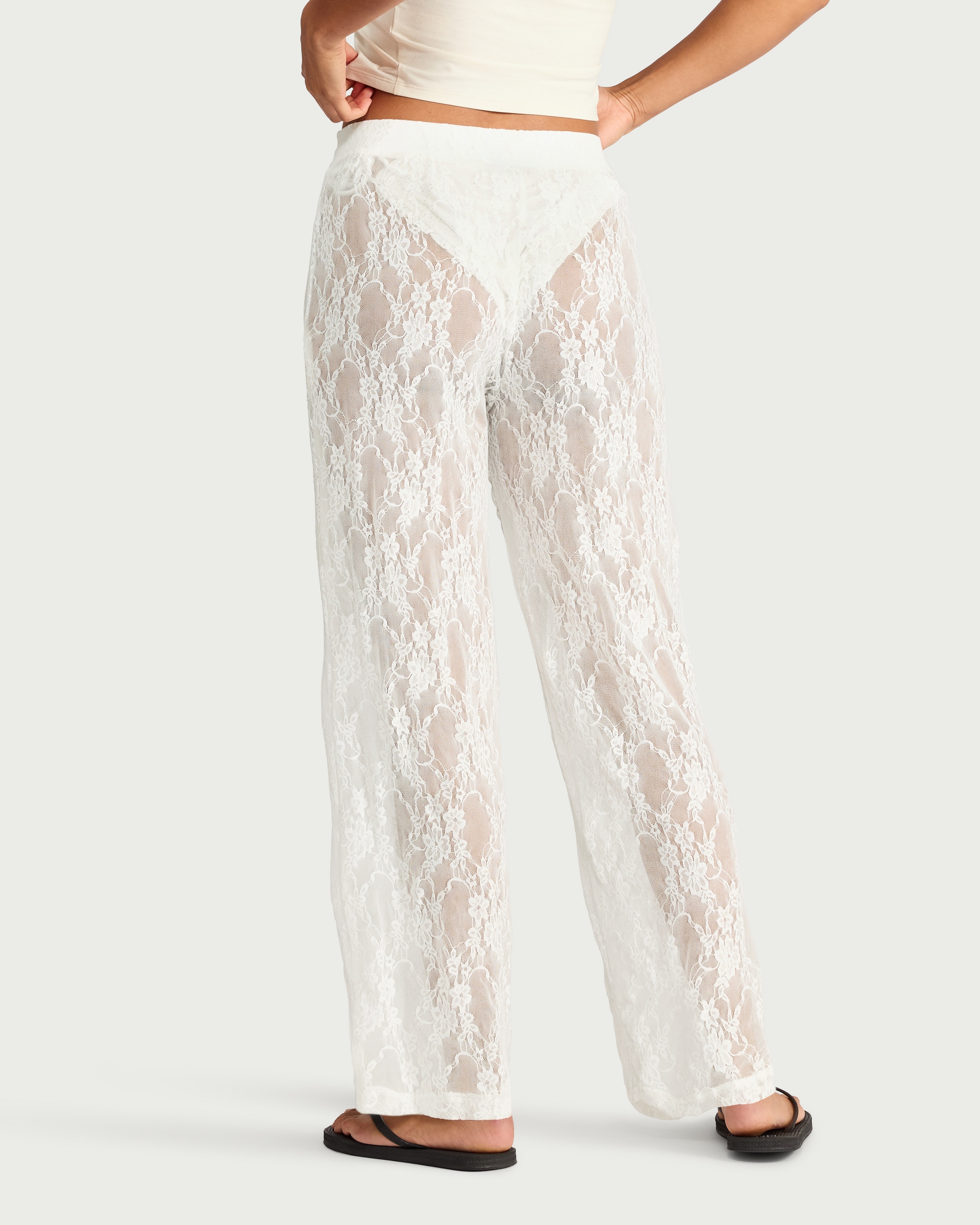 OH ME OH MY Floral Lace Drawstring Beach Trousers in White thumbnail 3