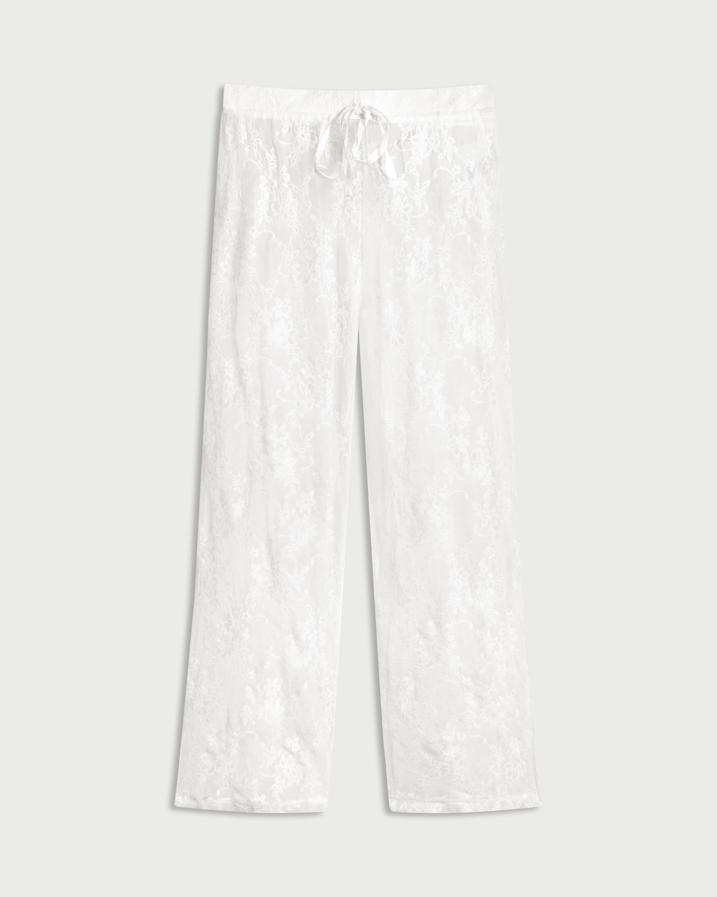OH ME OH MY Floral Lace Drawstring Beach Trousers in White thumbnail 4