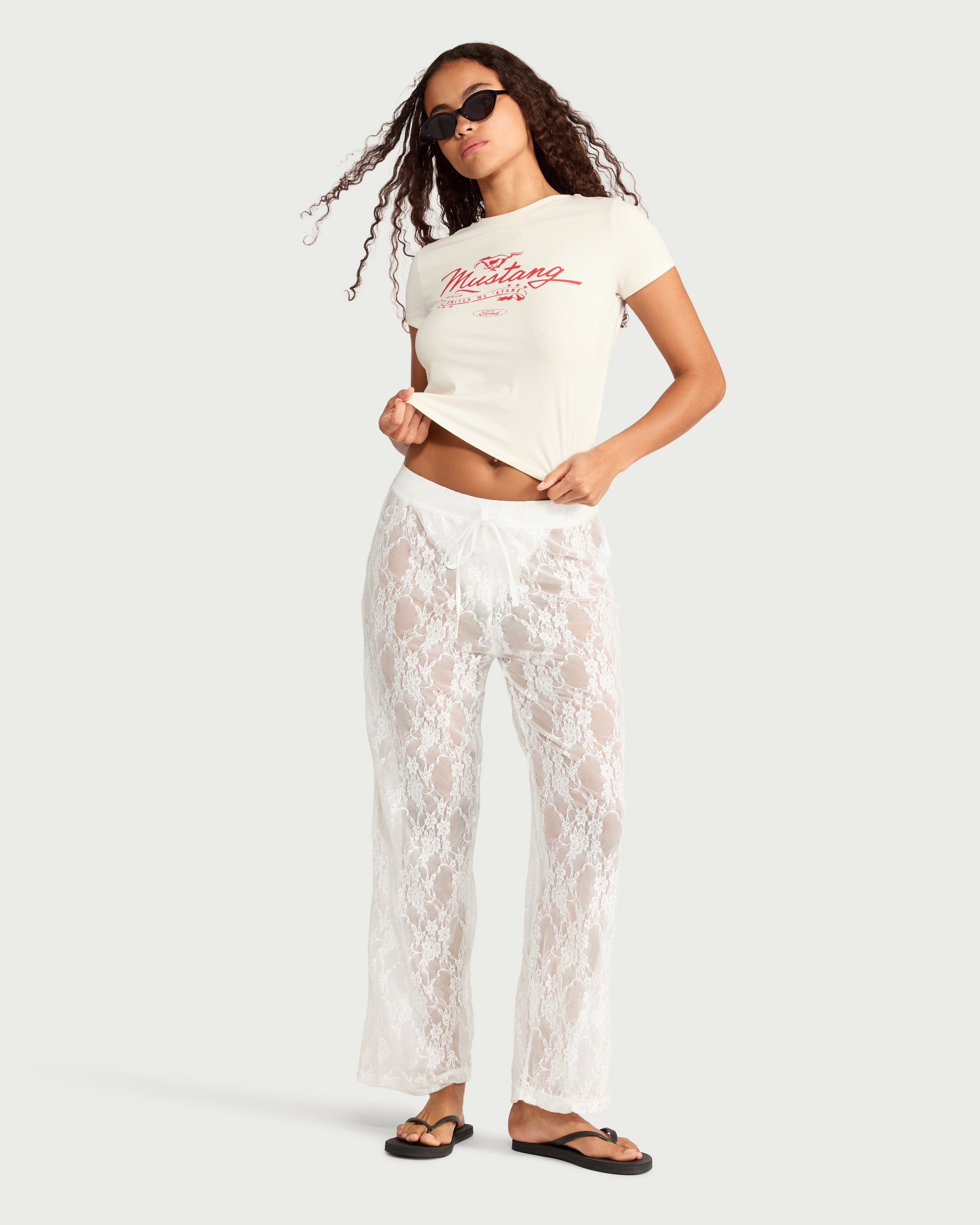 OH ME OH MY Floral Lace Drawstring Beach Trousers in White