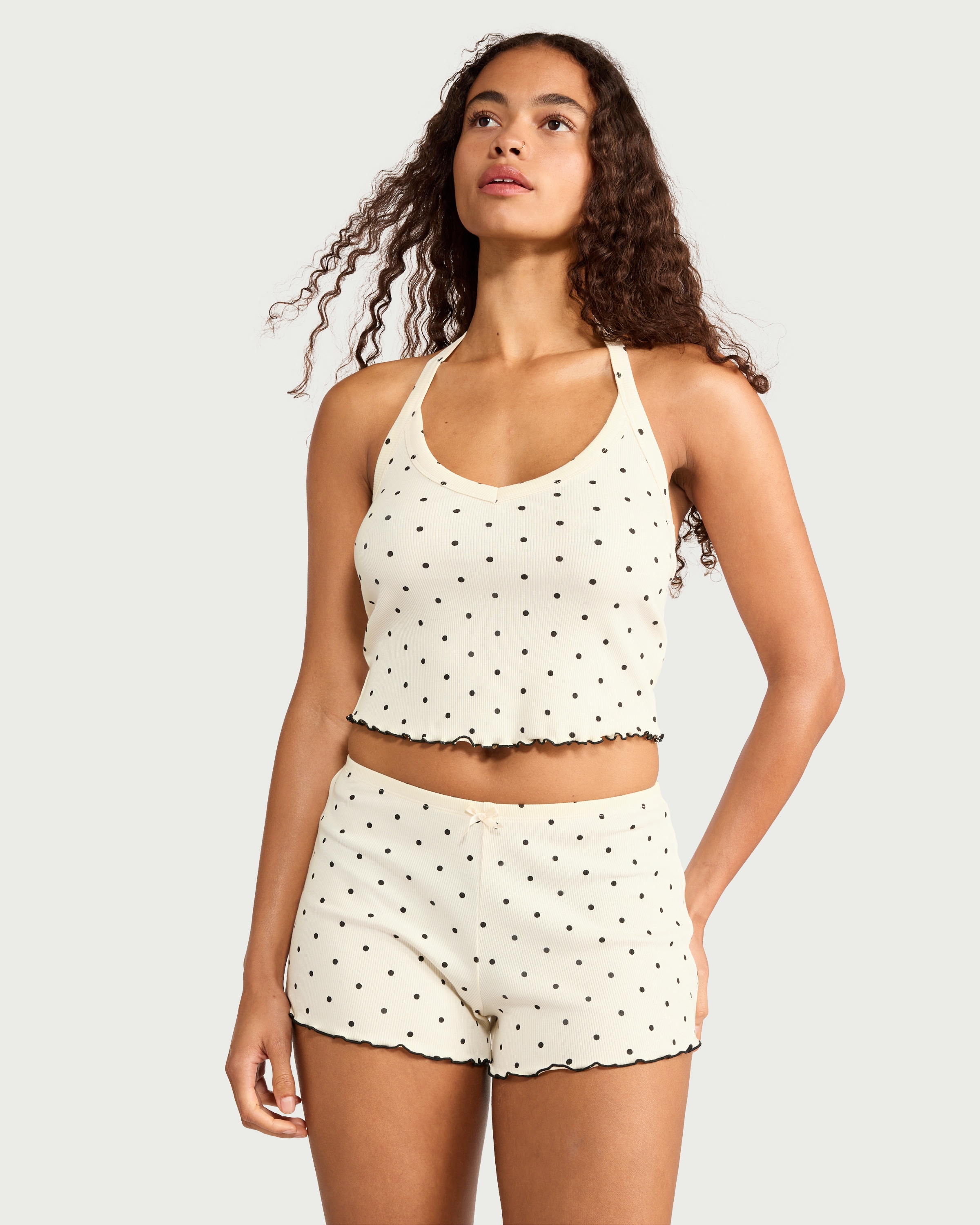 OH ME OH MY Cotton Rich Bow Print Pyjama Shorts in Cream thumbnail 2
