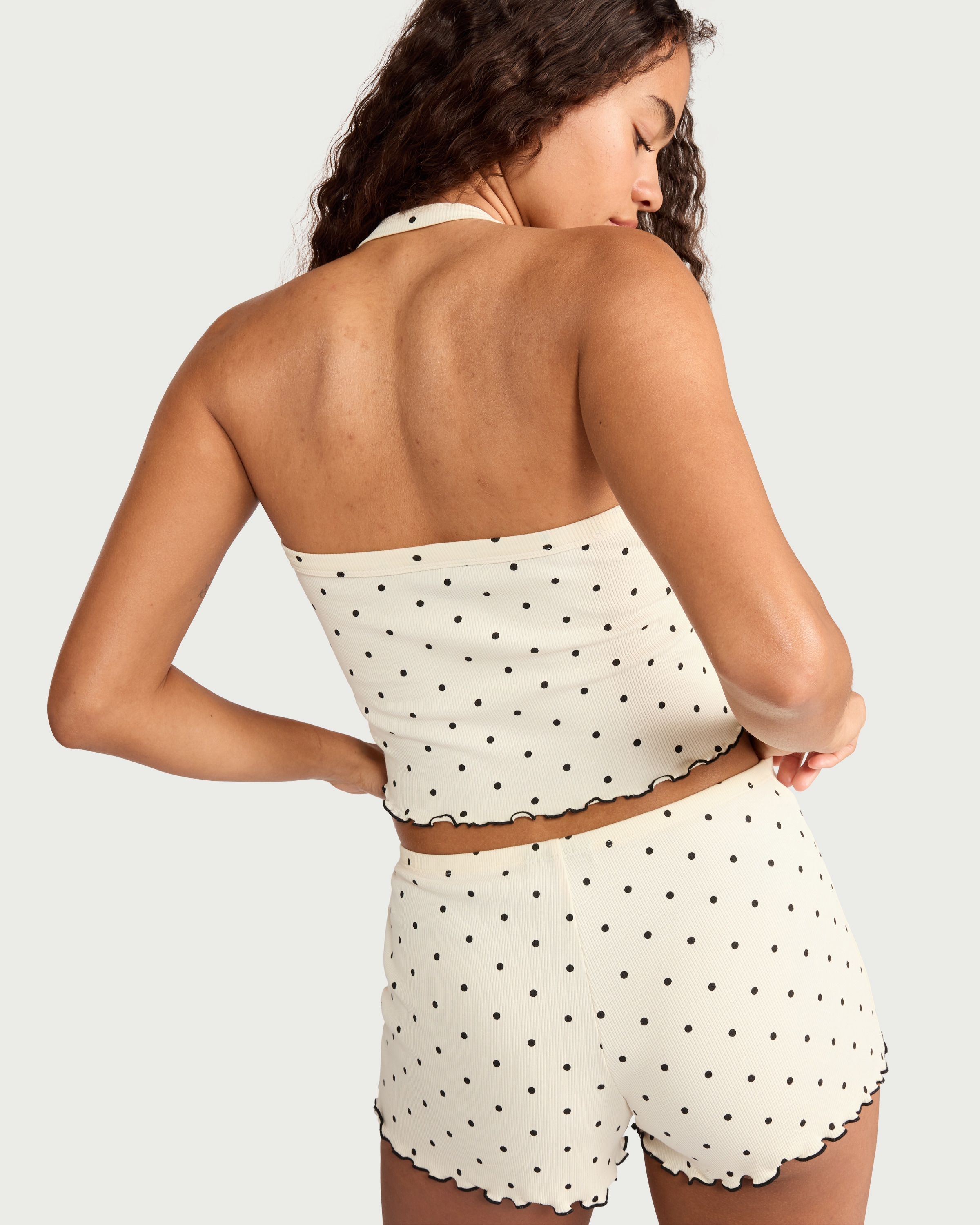 OH ME OH MY Cotton Rich Polka Dot Halter Neck Pyjama Top in Cream thumbnail 3