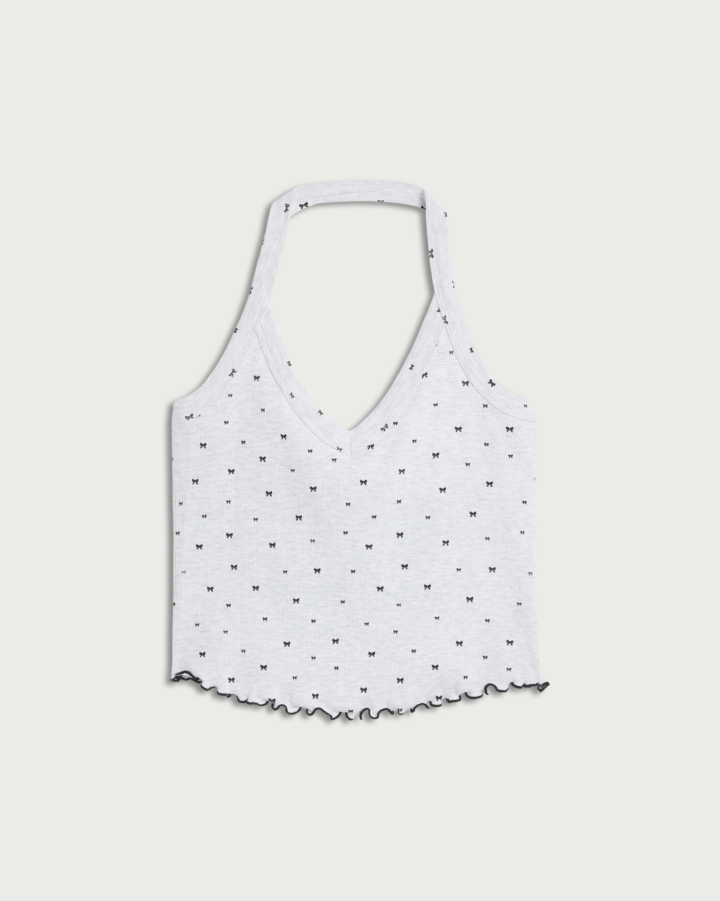 OH ME OH MY Cotton Rich Polka Dot Halter Neck Pyjama Top in Grey thumbnail 4