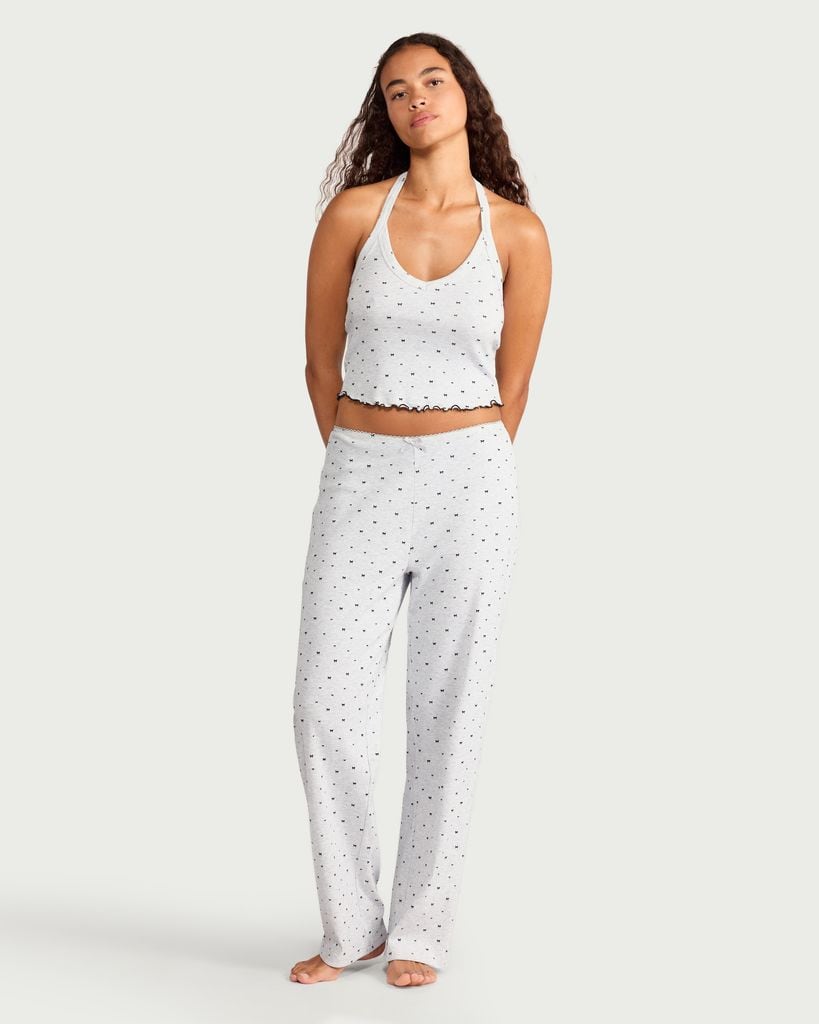 OH ME OH MY Cotton Rich Bow Print Pyjama Bottoms in Grey